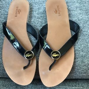 Lacoste sandals - black patent size 8